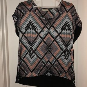 Black and print color block blouse